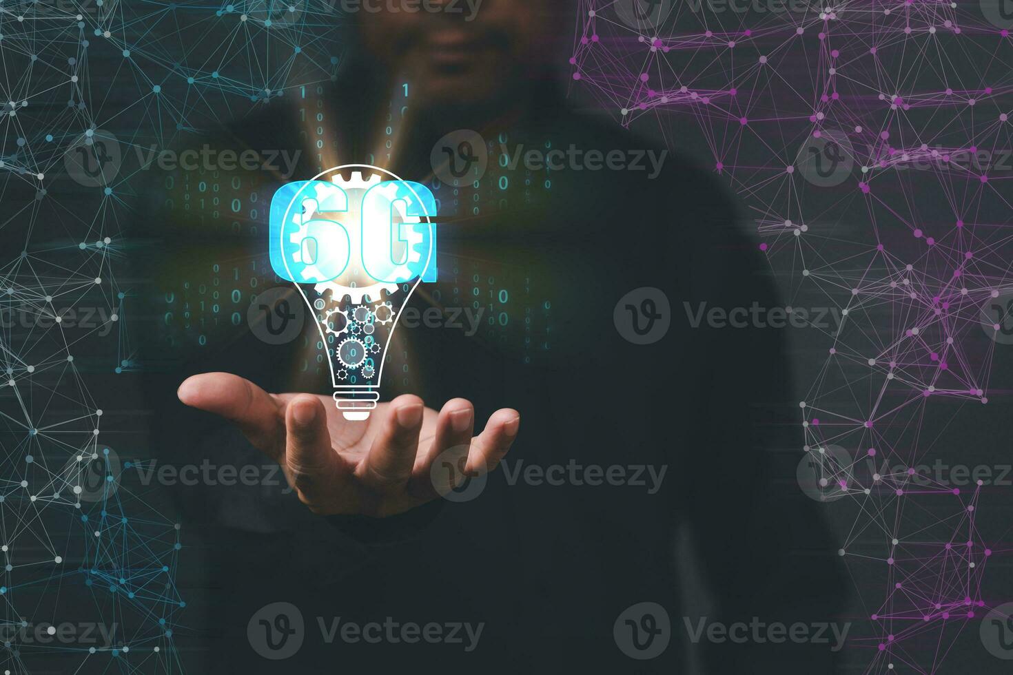businessman holding a tube. 6g new technology network system high speed can transfer big data on online cyber. 6G can to connection smart global whit cyberspace and can develop business cooperation photo