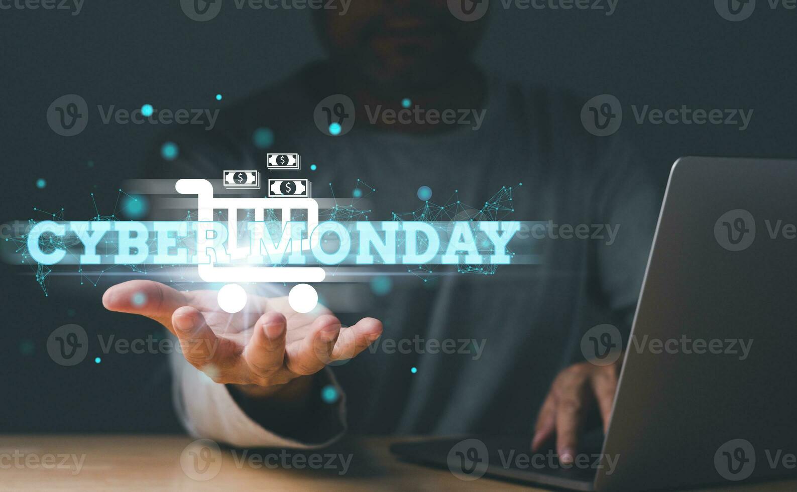 Cyber Monday is a marketing term for e-commerce transactions on the Monday after Thanksgiving in the United States. Shopping, discount, sale, buy, online Cyber Monday background concept. copy space. photo