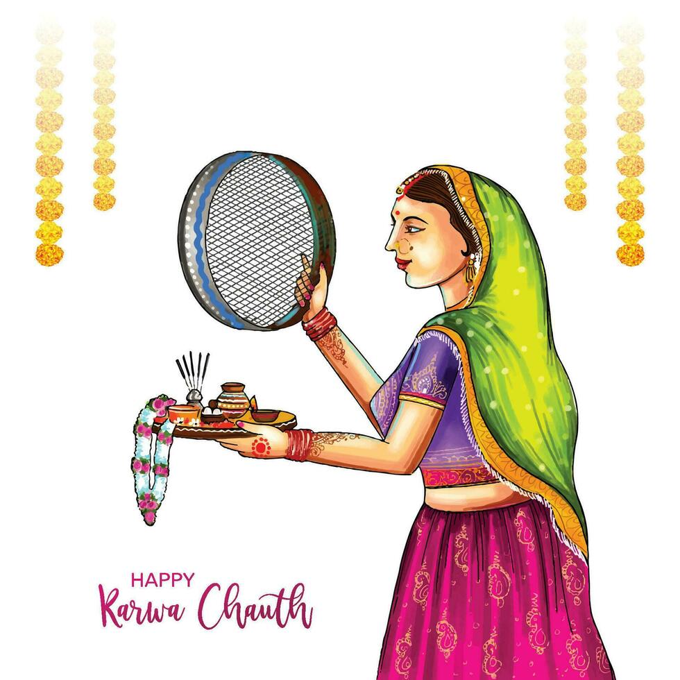 Indian festival happy karwa chauth celebration background vector