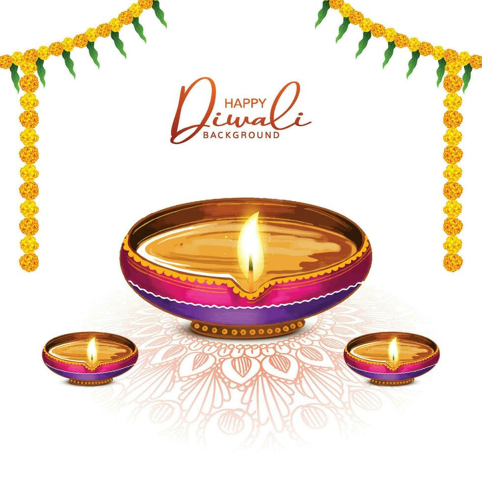 Traditional indian festival diwali with lamps card background vector