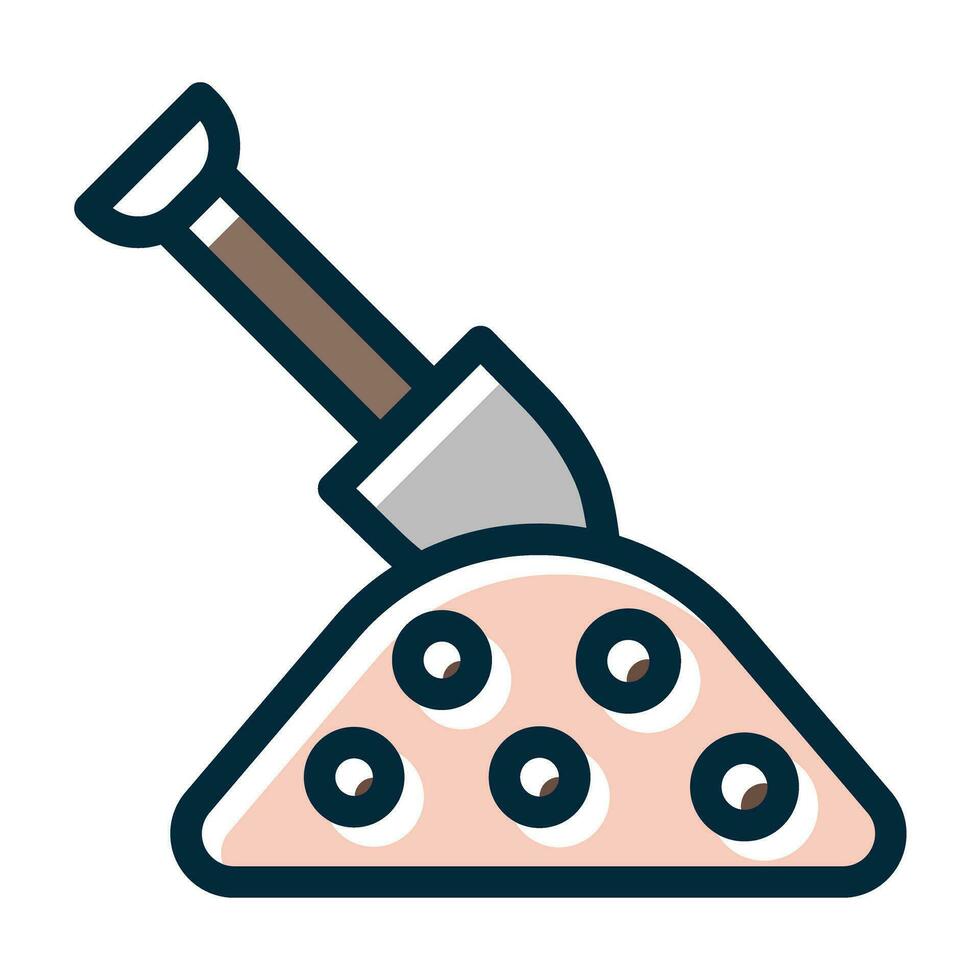 Shovel In Soil Vector Thick Line Filled Dark Colors Icons For Personal And Commercial Use.