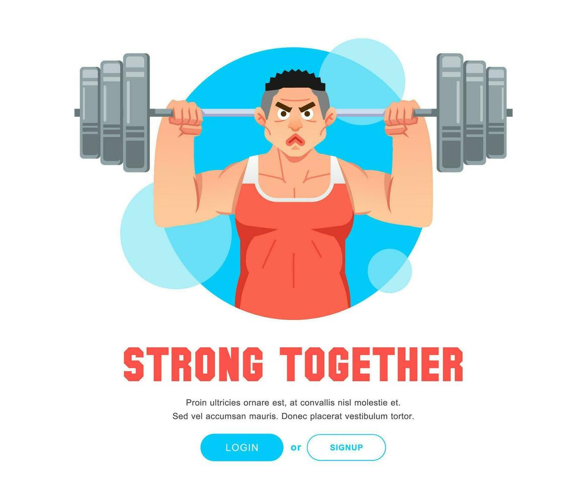 weightlifting man with strong body lifting big barble with two hands vector illustration