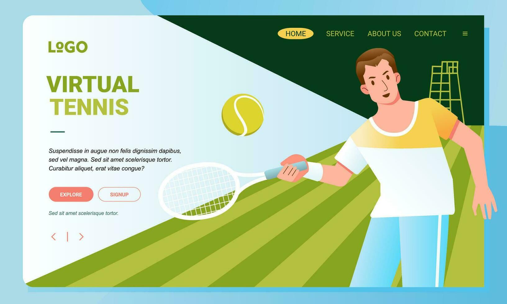 Tennis game match banner image illustration, man playing tennis in the indoor court vector