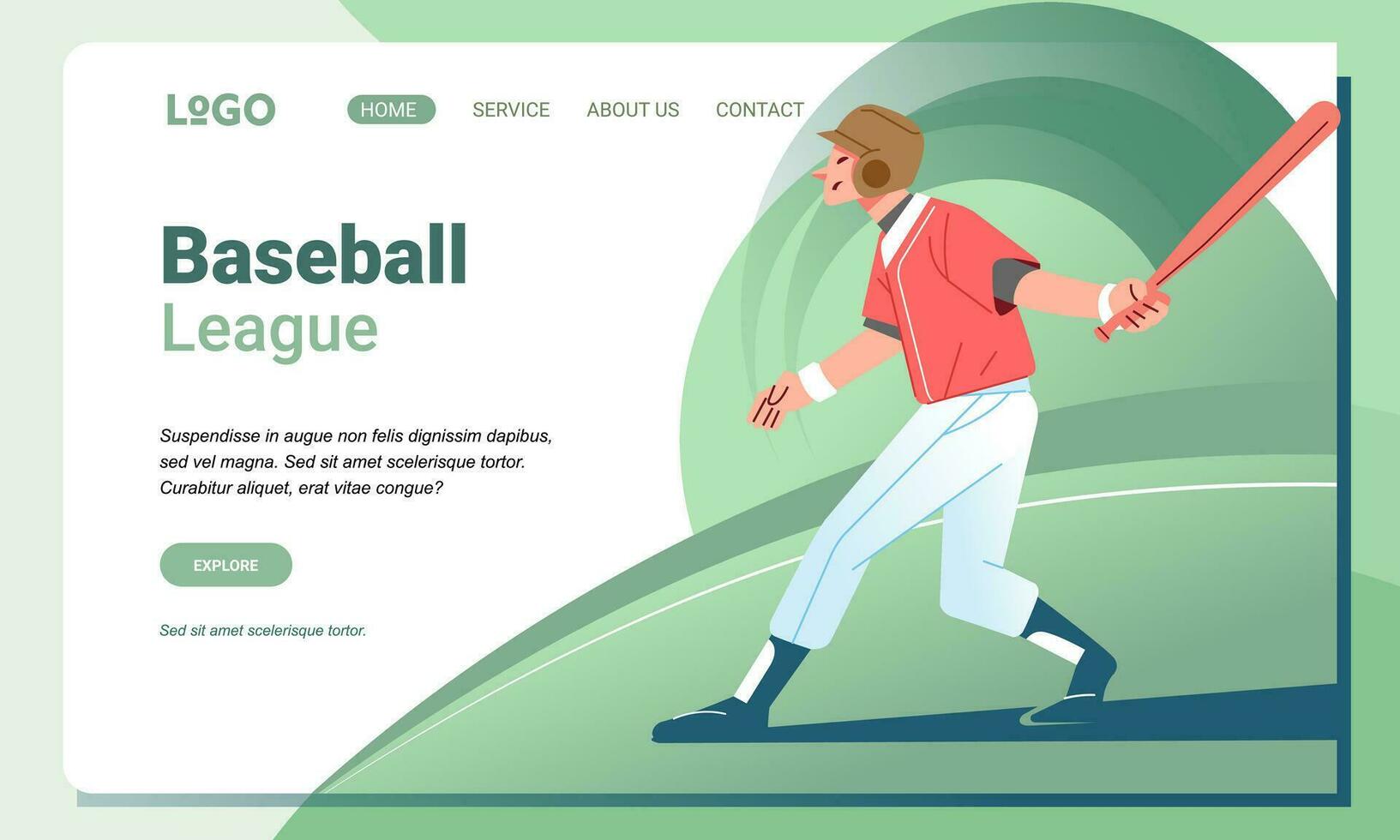 Illustration Baseball player character sport and Landing Page Design for web page and app concept vector