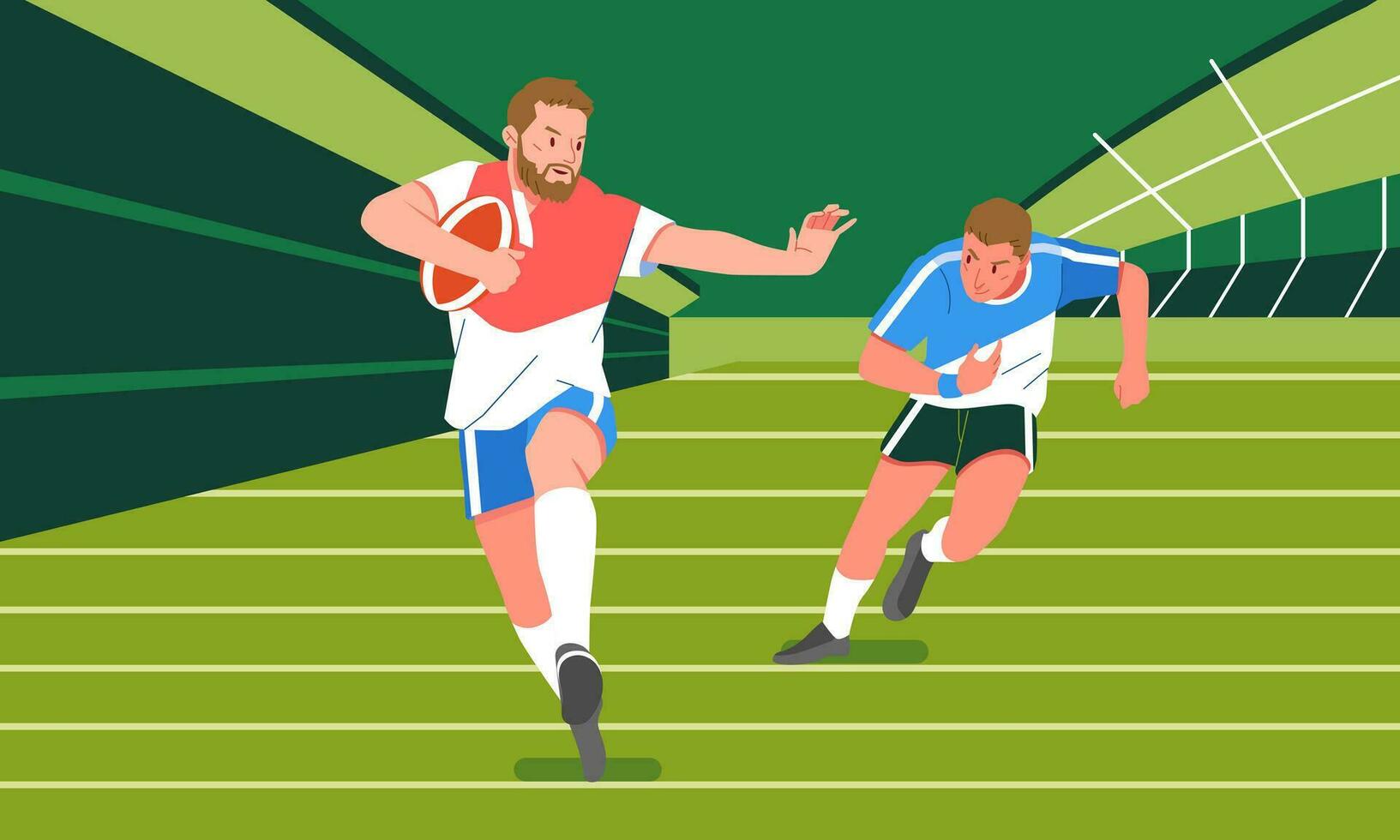 Rugby players running competing for the ball on the across field match vector