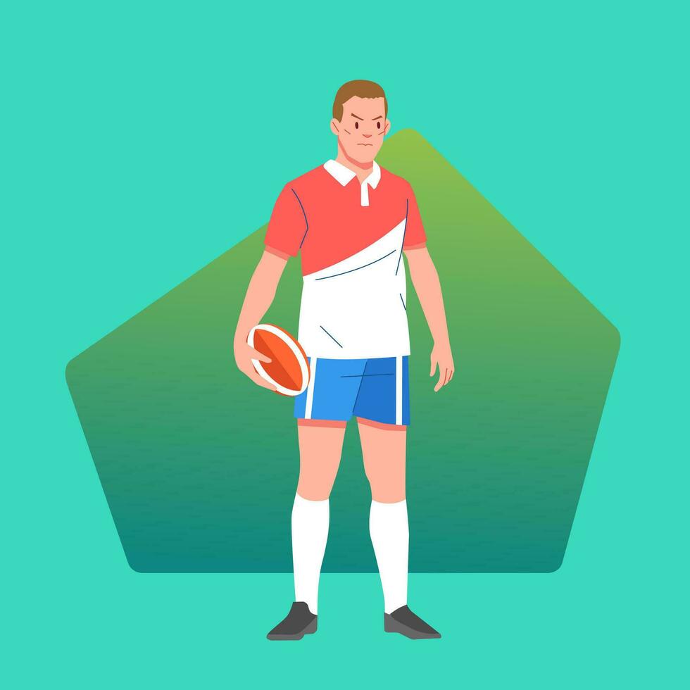 Rugby player standing in the middle of the field with the ball vector