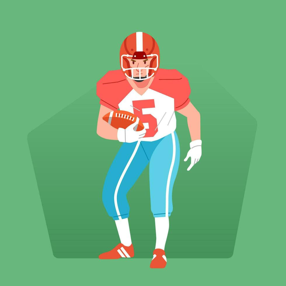 American football player standing in the middle of the field with the ball ready to match vector