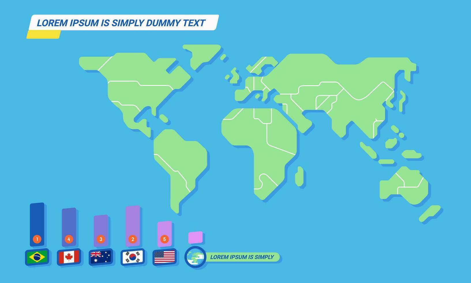 World map infographic template with countries flag simple minimalist style information graphics vector