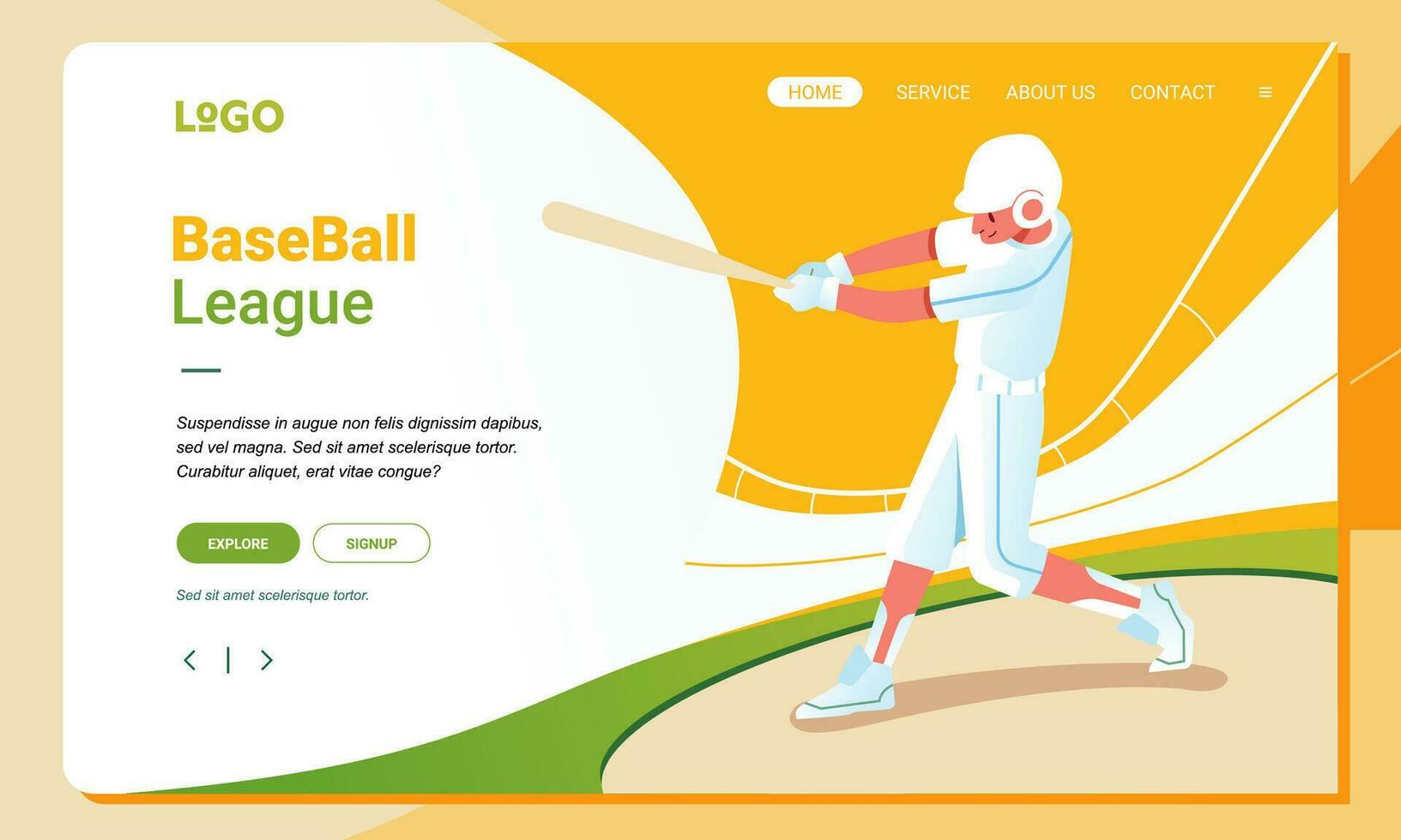 landing page illustration of baseball player in the stadium, website design template for baseball sports vector