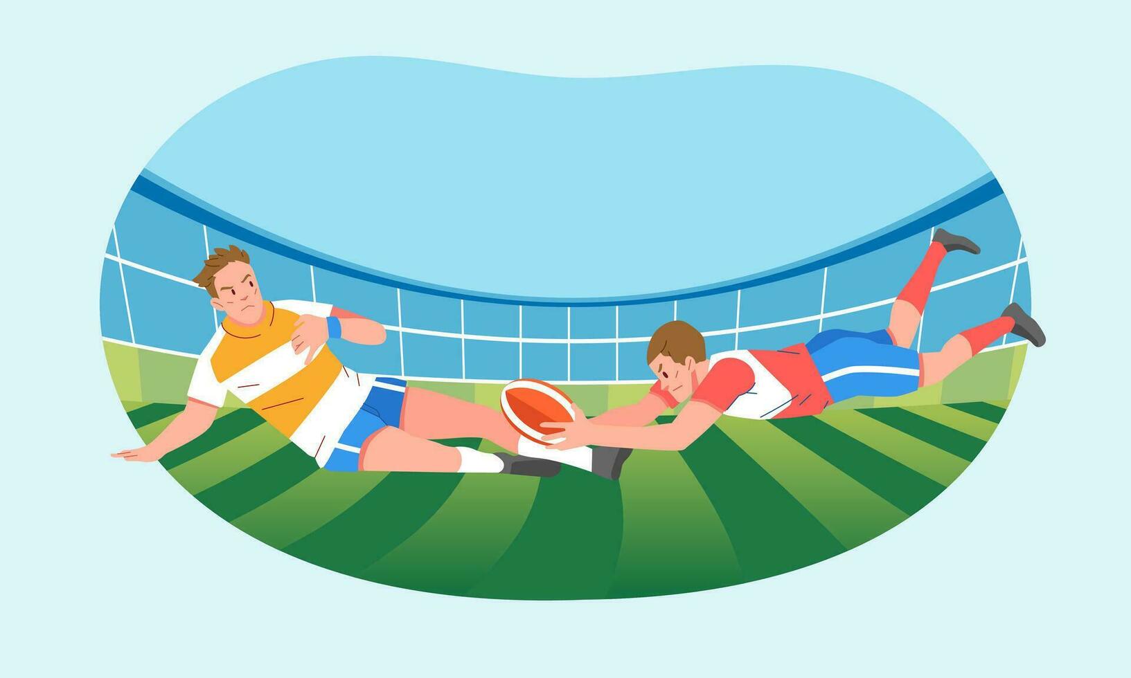 Rugby players jump slide tackle to fight for the opponents ball in the field vector