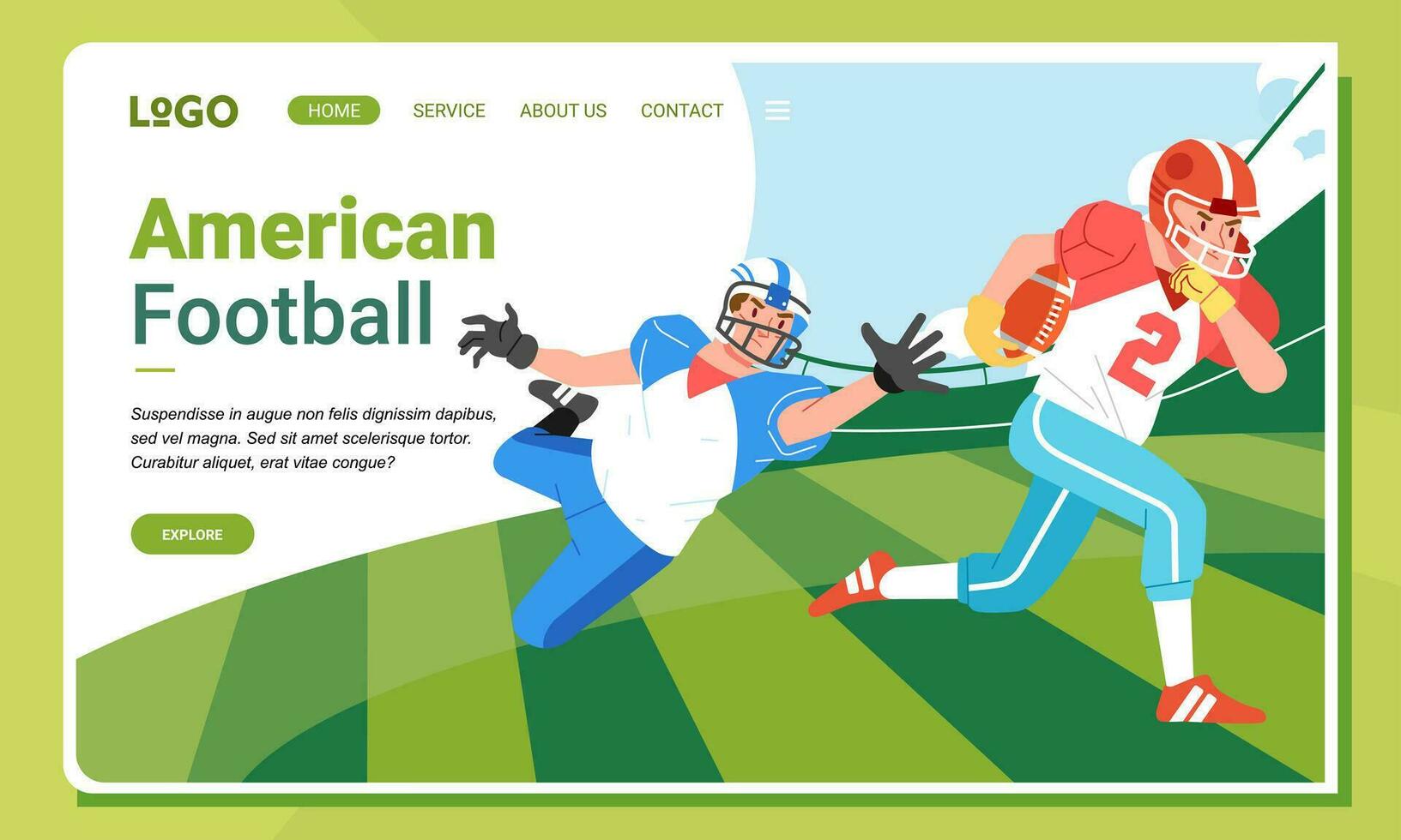 American football minimalist banner web illustration mobile landing page GUI UI player fighting for the ball vector