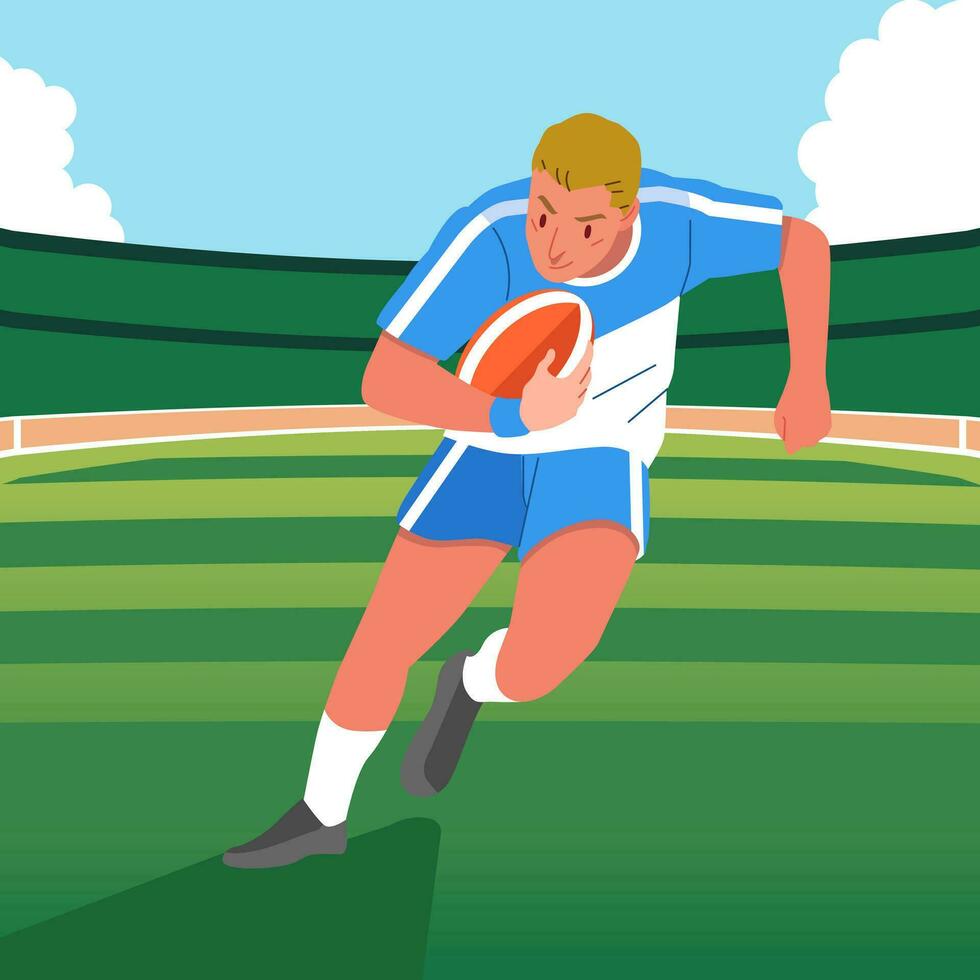 Rugby player running across field carrying the ball vector