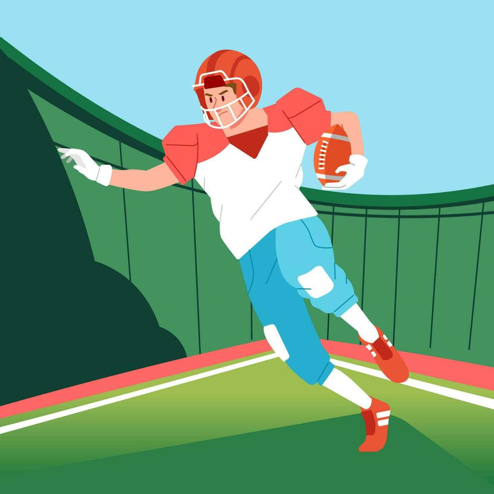 American football player running across the field with ball vector
