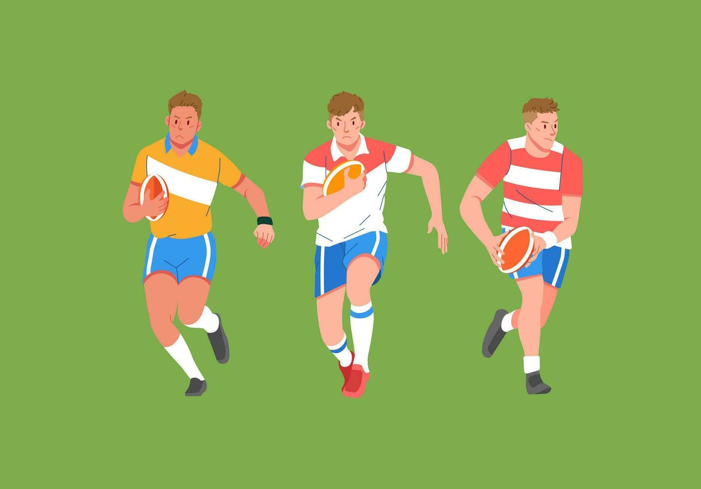 Rugby sport player in action set carrying  ball and run vector