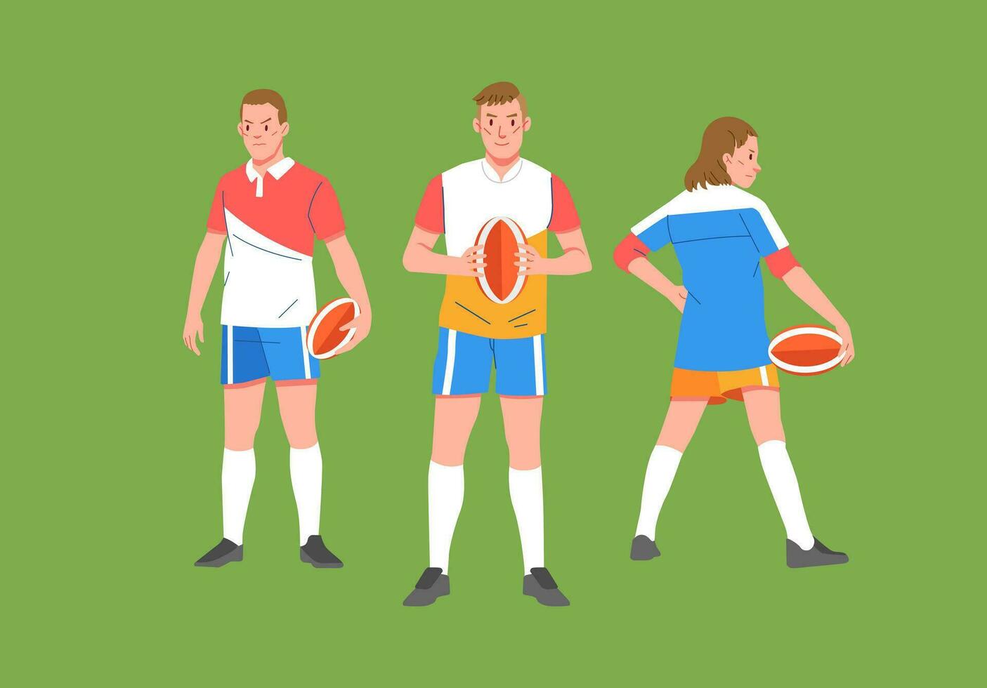 rugby deporte jugador en acción estar actitud hombre mujer vector