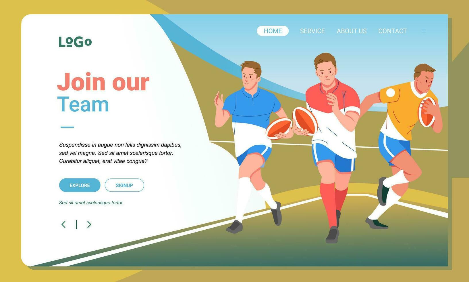 Rugby minimalist banner web illustration mobile landing page GUI UI player team match vector