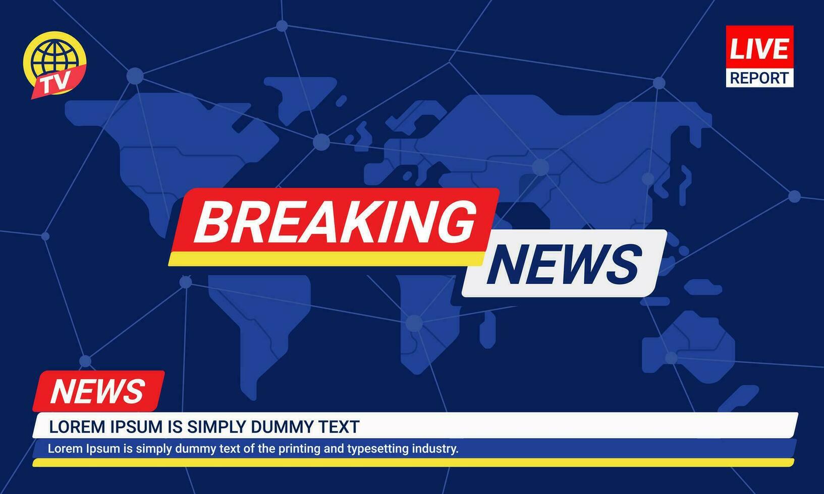 Breaking news template with red and blue badge with earth and world map background TV News show Broadcast vector