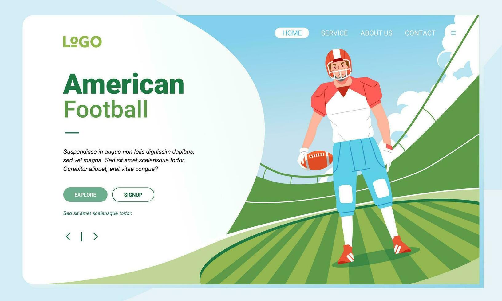 American football minimalist banner web illustration mobile landing page GUI UI player standing on field vector