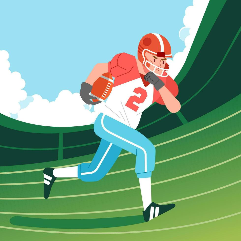 American football player running across the field with the ball vector
