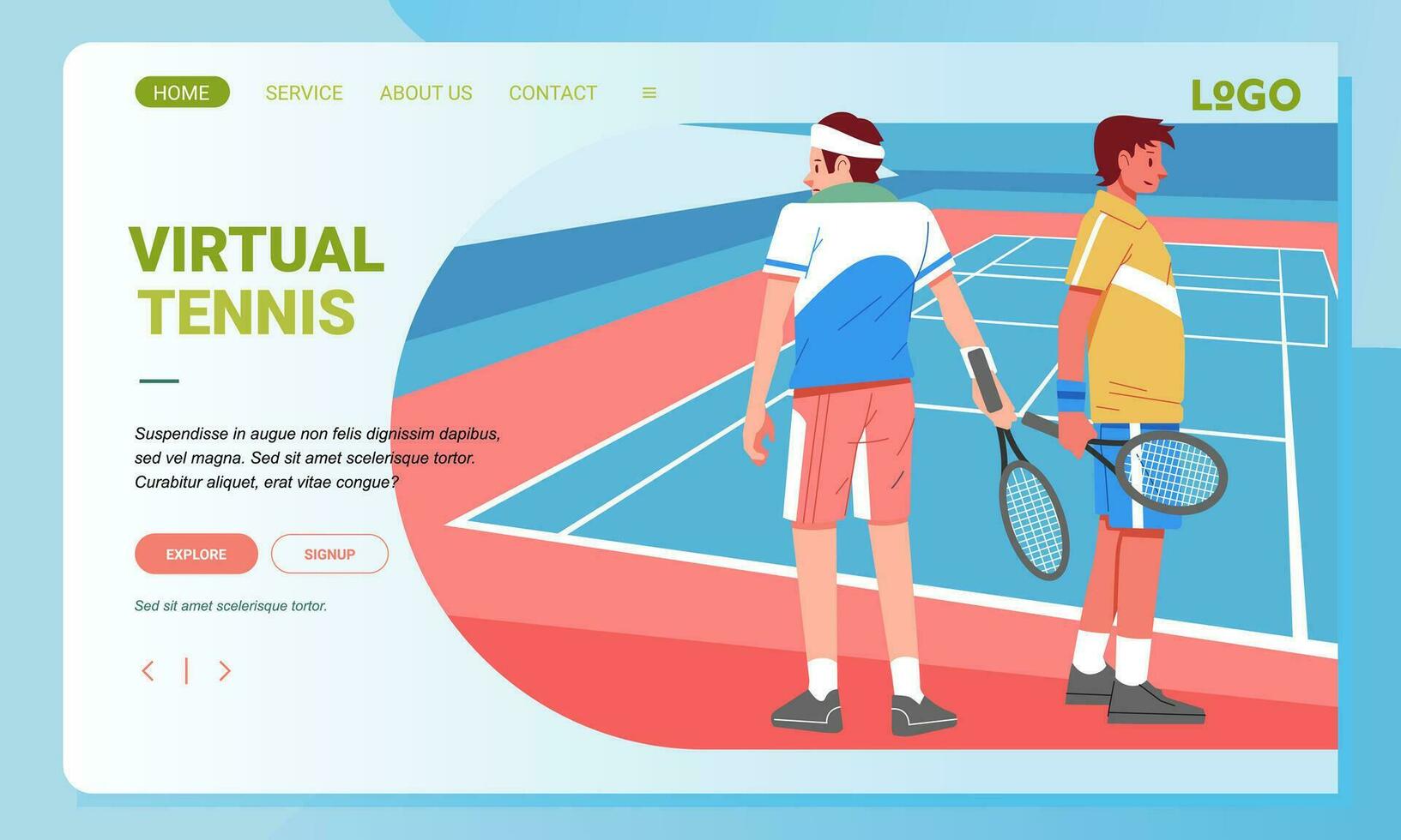 tenis torneo aterrizaje página, dos jugadores en el lado de el Corte plano ilustración vector