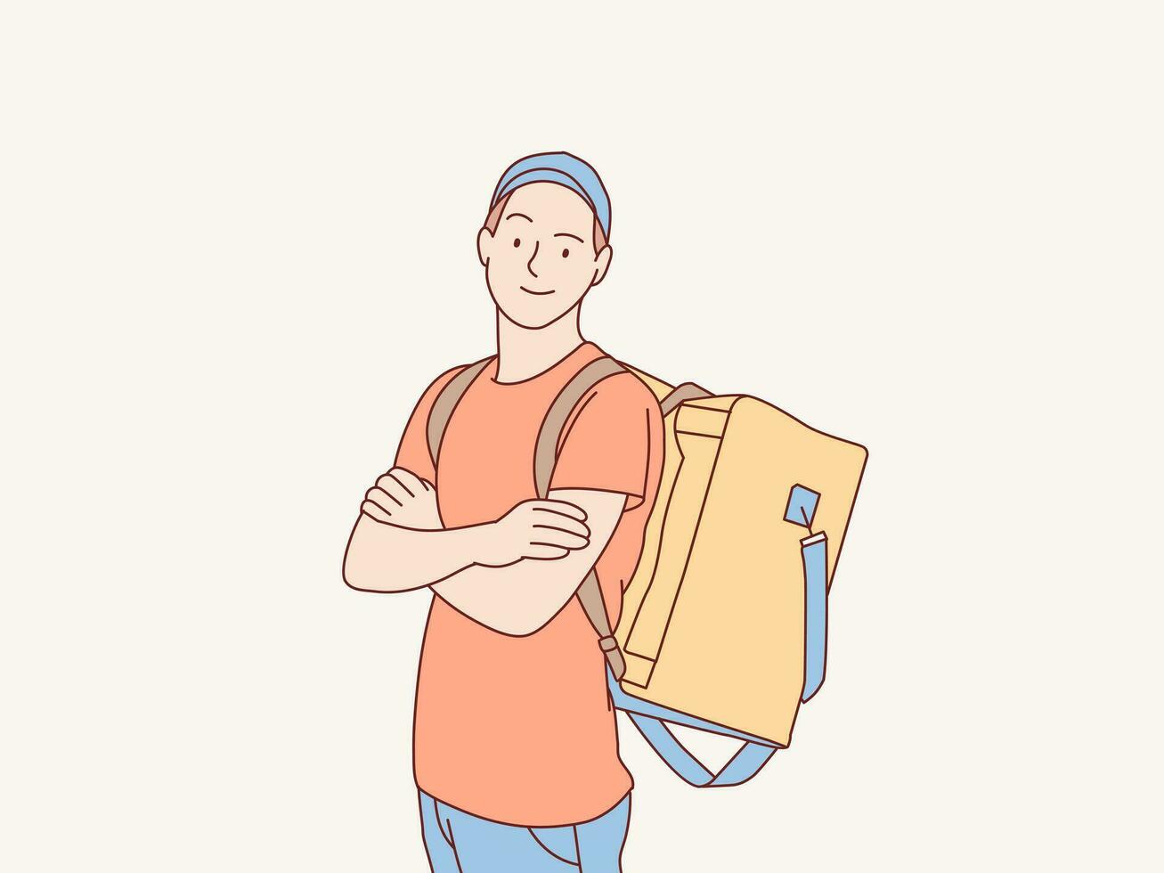 sonriente entrega mensajero que lleva bolso orden Envío Servicio sencillo coreano estilo ilustración vector