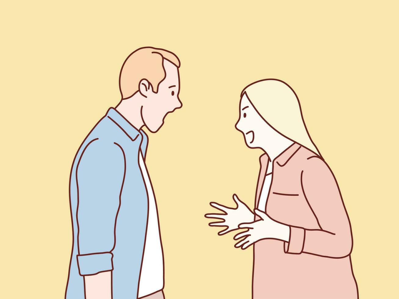 Mad angry debate cranky quarreling couple having an argument simple korean style illustration vector