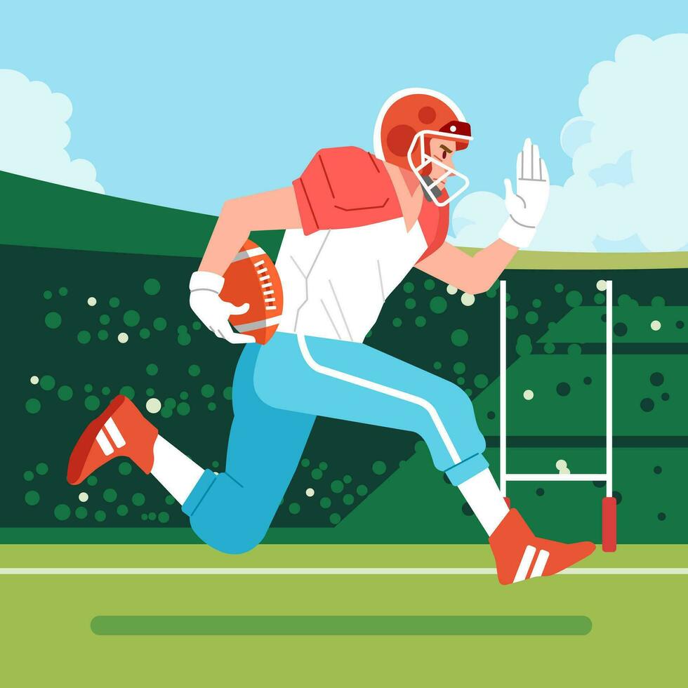 American football player running along the field with the ball vector