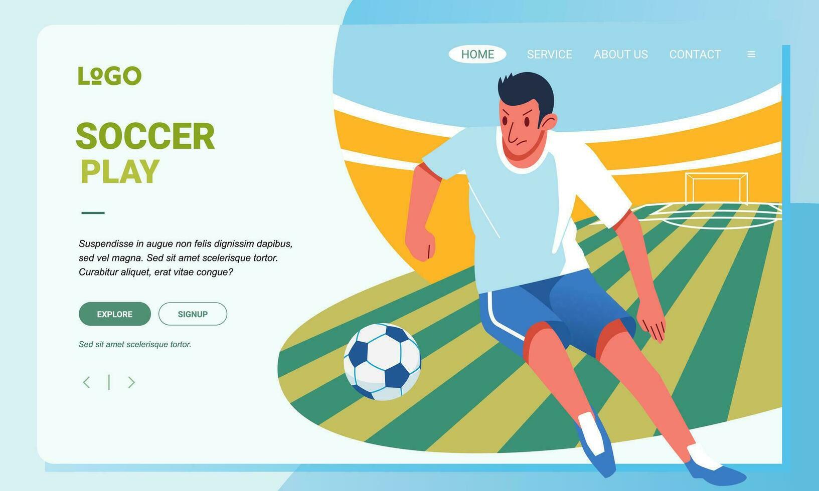 Modern Soccer banner illustration ,a soccer player dribbling the ball on the field vector