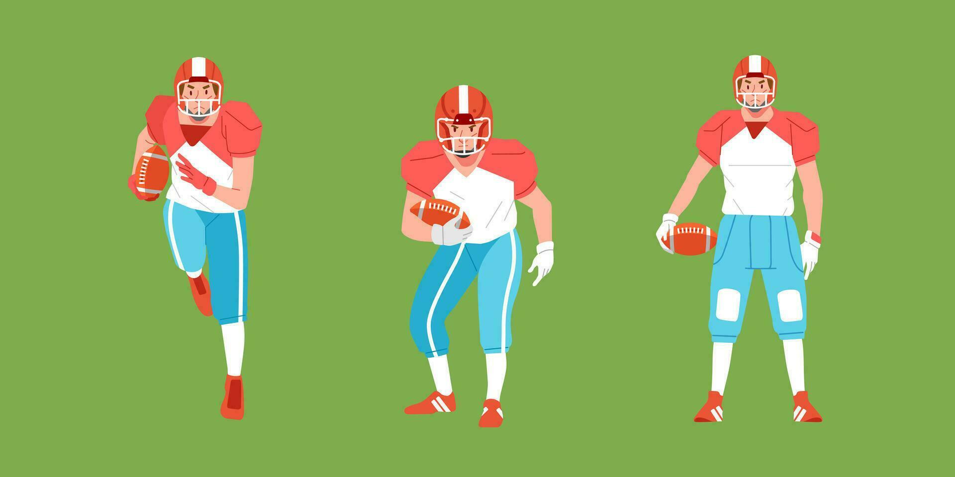 American football sport player in action set carrying  ball and run front view stand vector