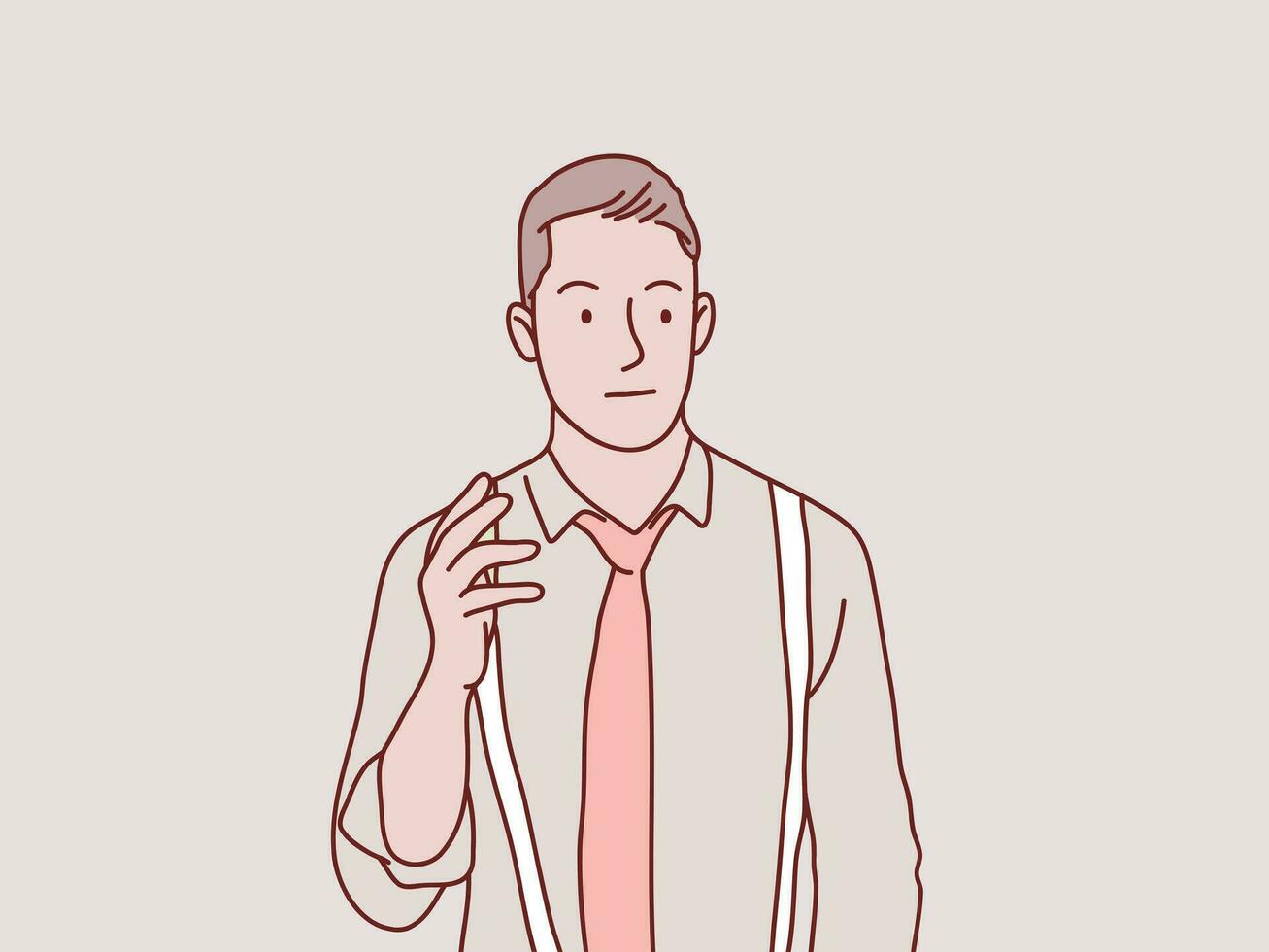 Confident macho young man in white shirt tie and suspenders simple korean style illustration vector