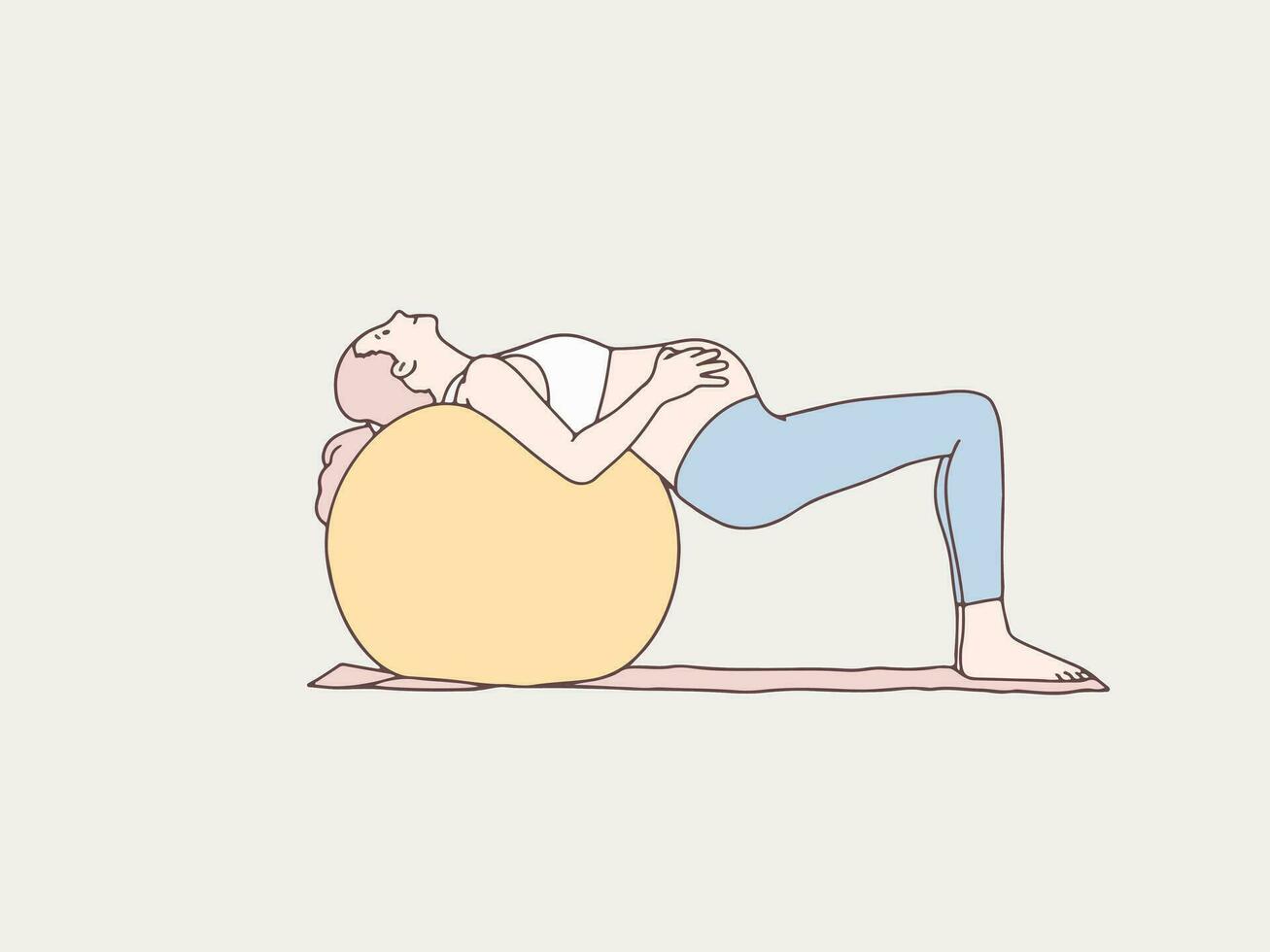 embarazada mujer haciendo yoga en colchón sencillo coreano estilo ilustración vector