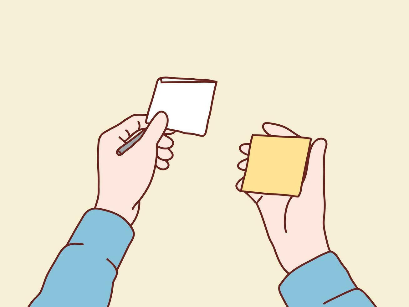 Hand hold paper color sticky note simple korean style illustration vector