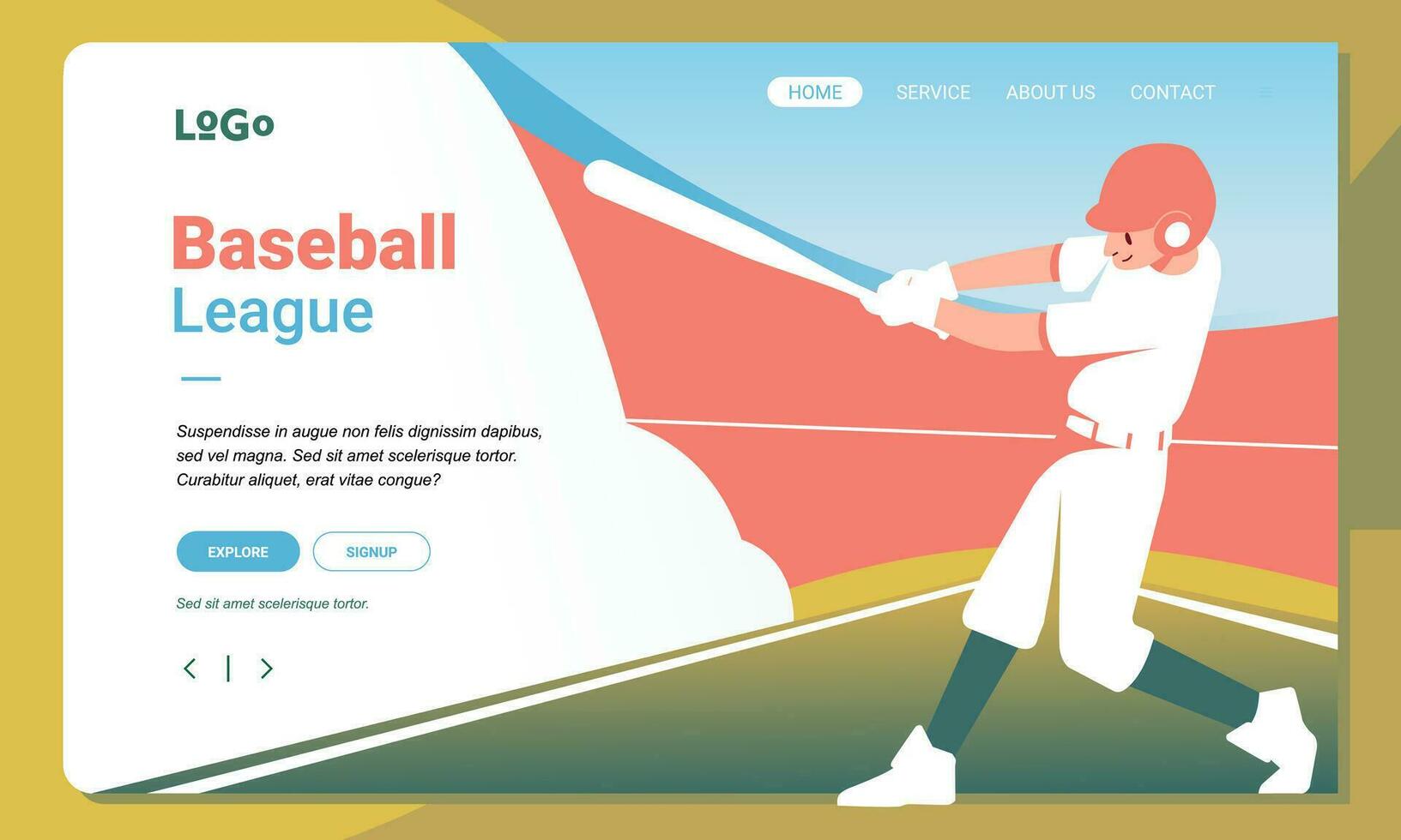 Modern illustration of baseball player as landing page design template for website and app vector