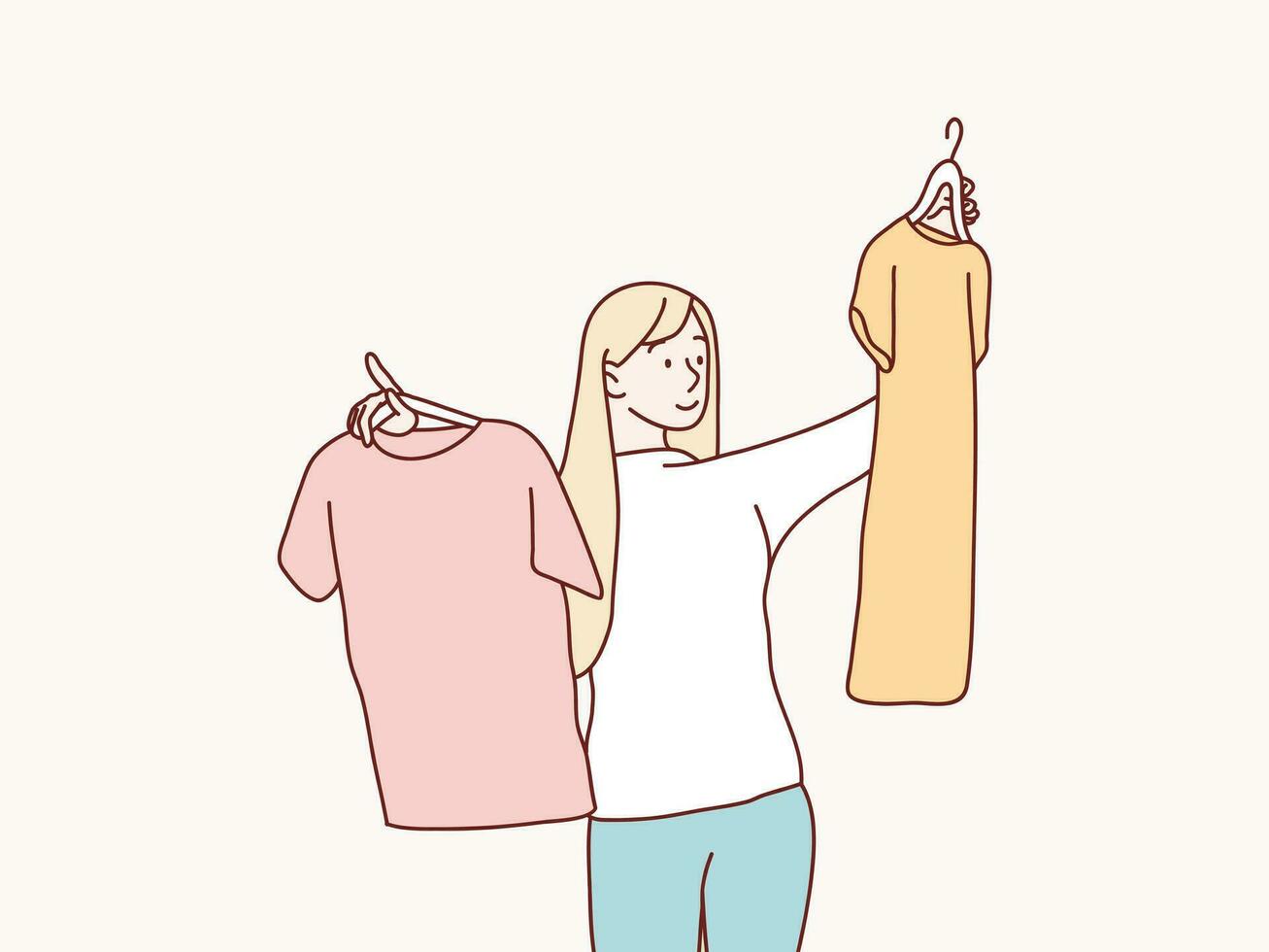 mujer recoger su Moda atuendo después el compras sencillo coreano estilo ilustración vector