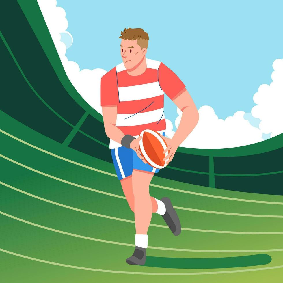 Rugby player running across the field carrying the ball vector