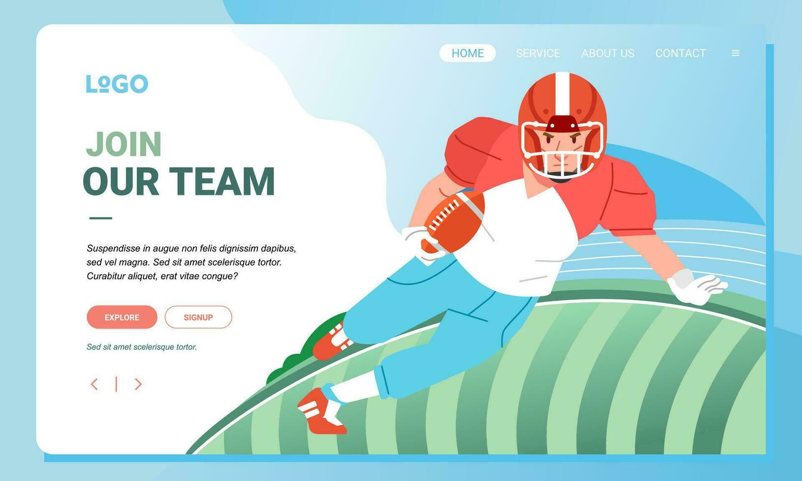 American football minimalist banner web illustration mobile landing page GUI UI player runs carrying ball across field vector