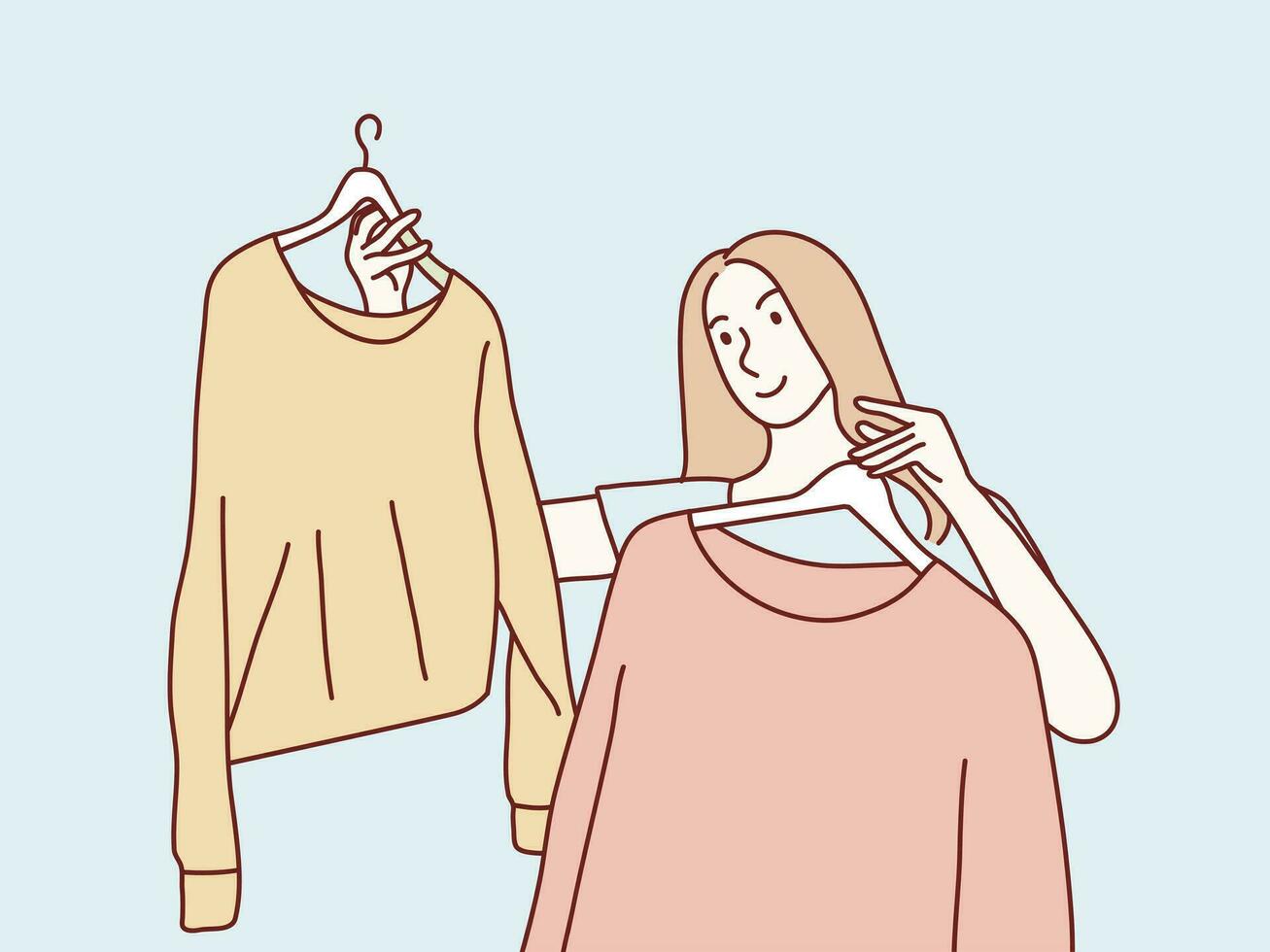 Woman choosing her fashion outfit after the shopping simple korean style illustration vector
