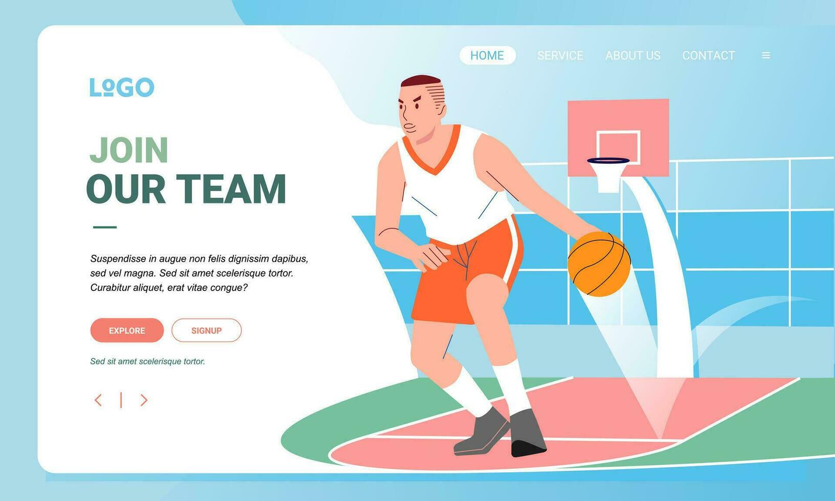 Modern Illustration Basket player character sport Landing Page Design for web page and app concept vector