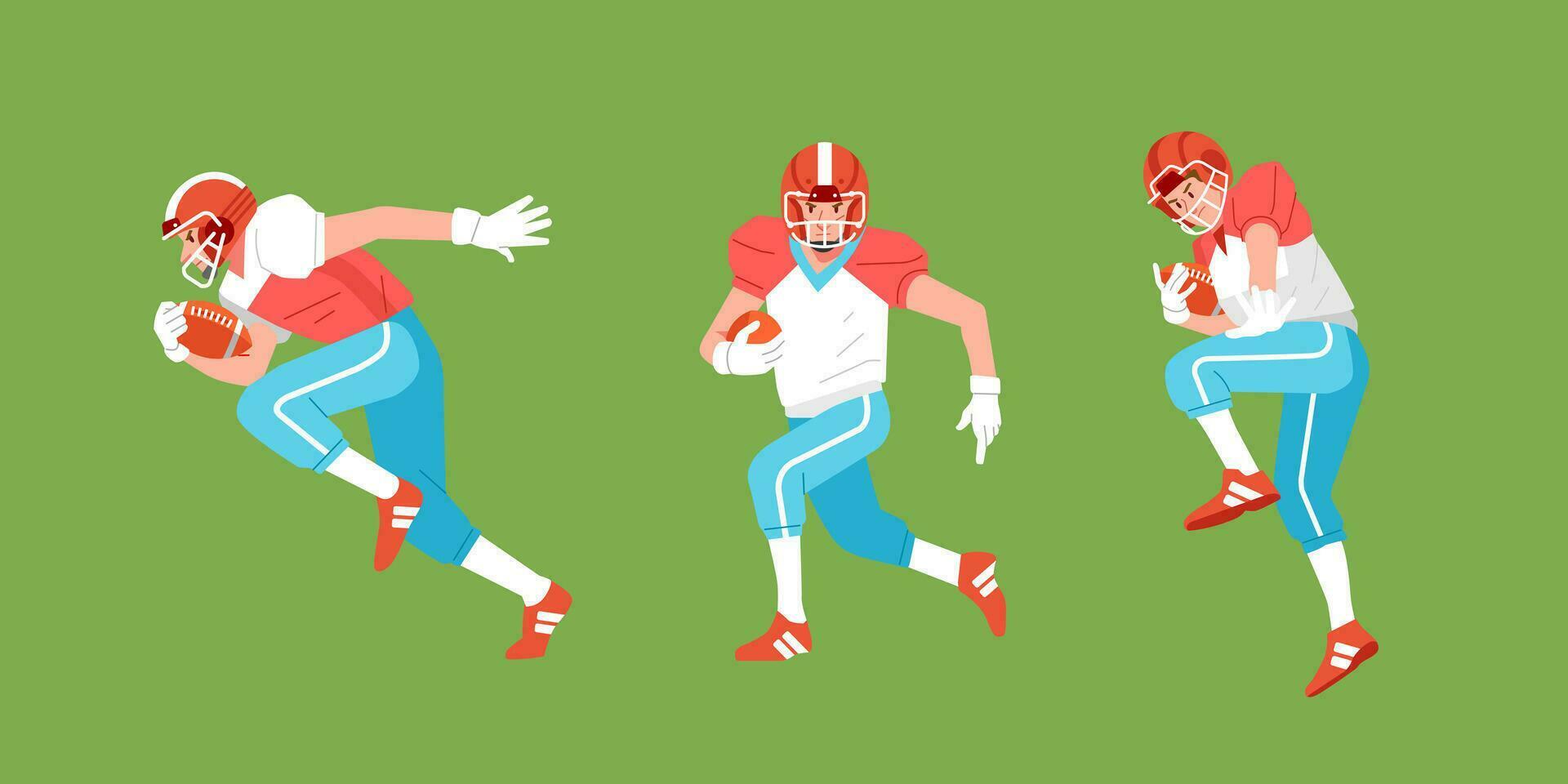 American football sport player in action set carrying  ball and fast run side view ready to trow vector