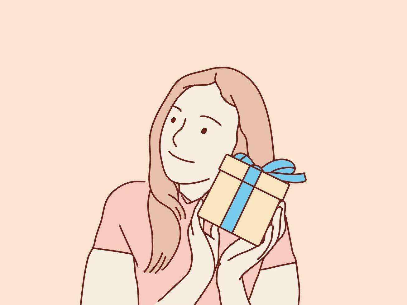 salido contento alegre retrato joven mujer obtener regalo caja sencillo coreano estilo ilustración vector