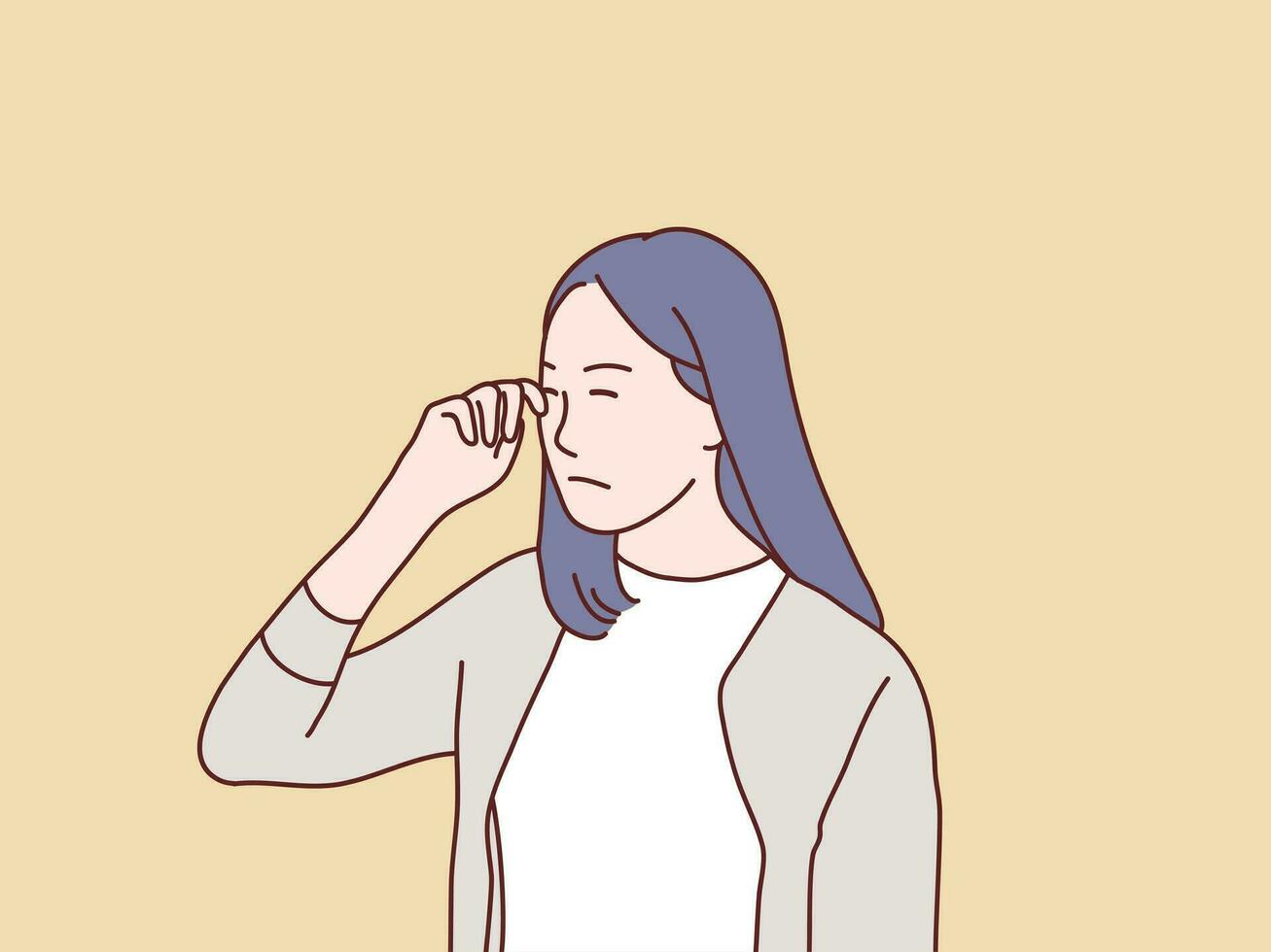 Young woman so sad her cry wipe tears with fingers simple korean style illustration vector