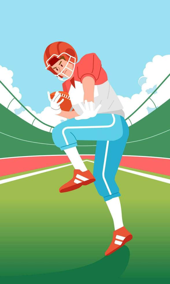 American football player stance preparing to throw the ball on the field vector