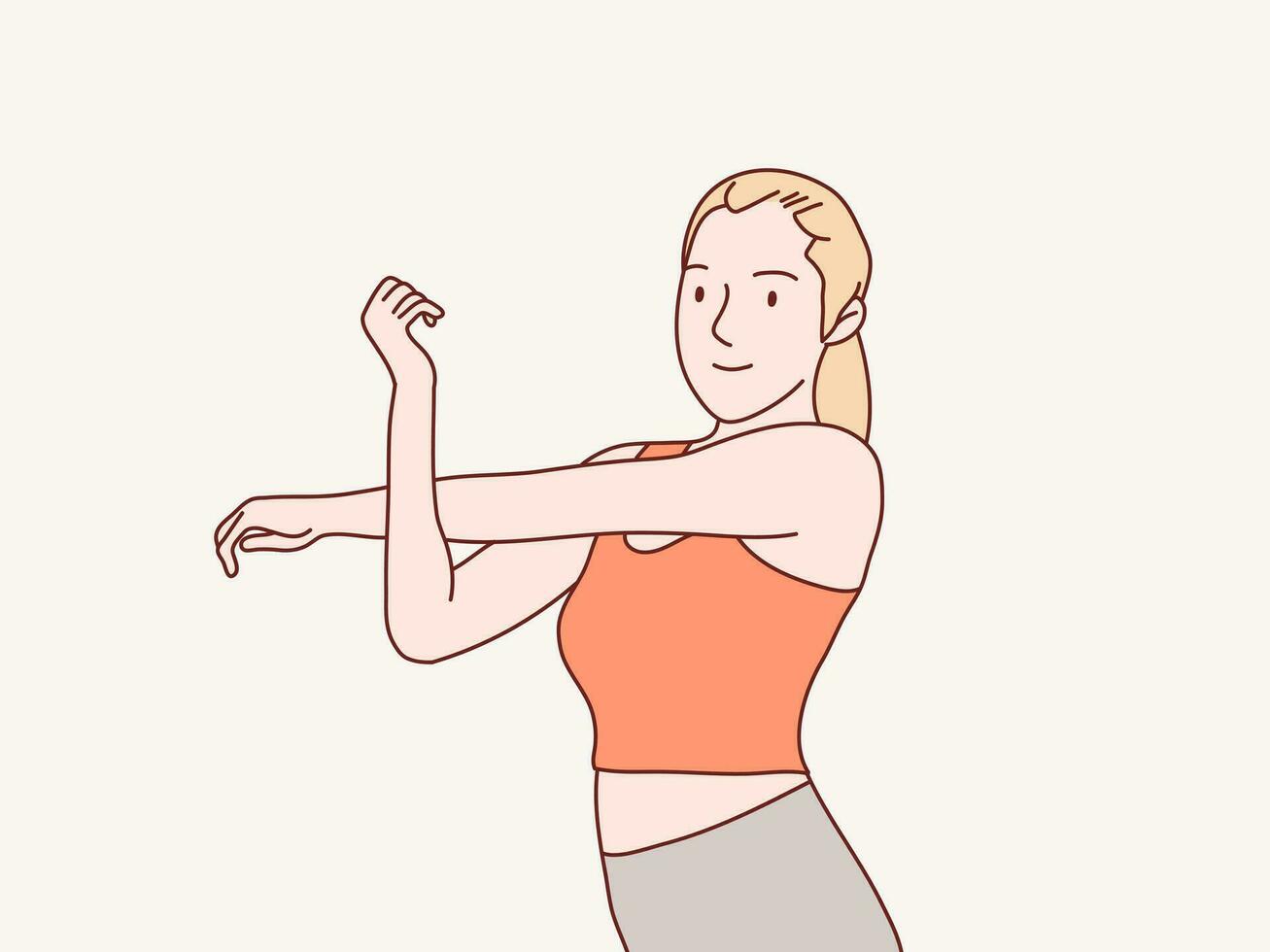 woman stretching to warm up or cool down before or after exercise simple korean style illustration vector