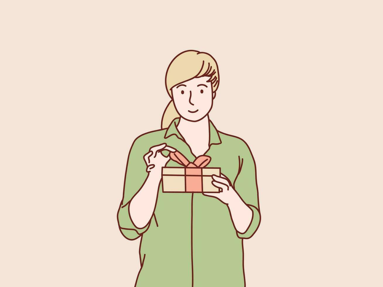 salido contento alegre niña obtener abierto regalo caja sencillo coreano estilo ilustración vector
