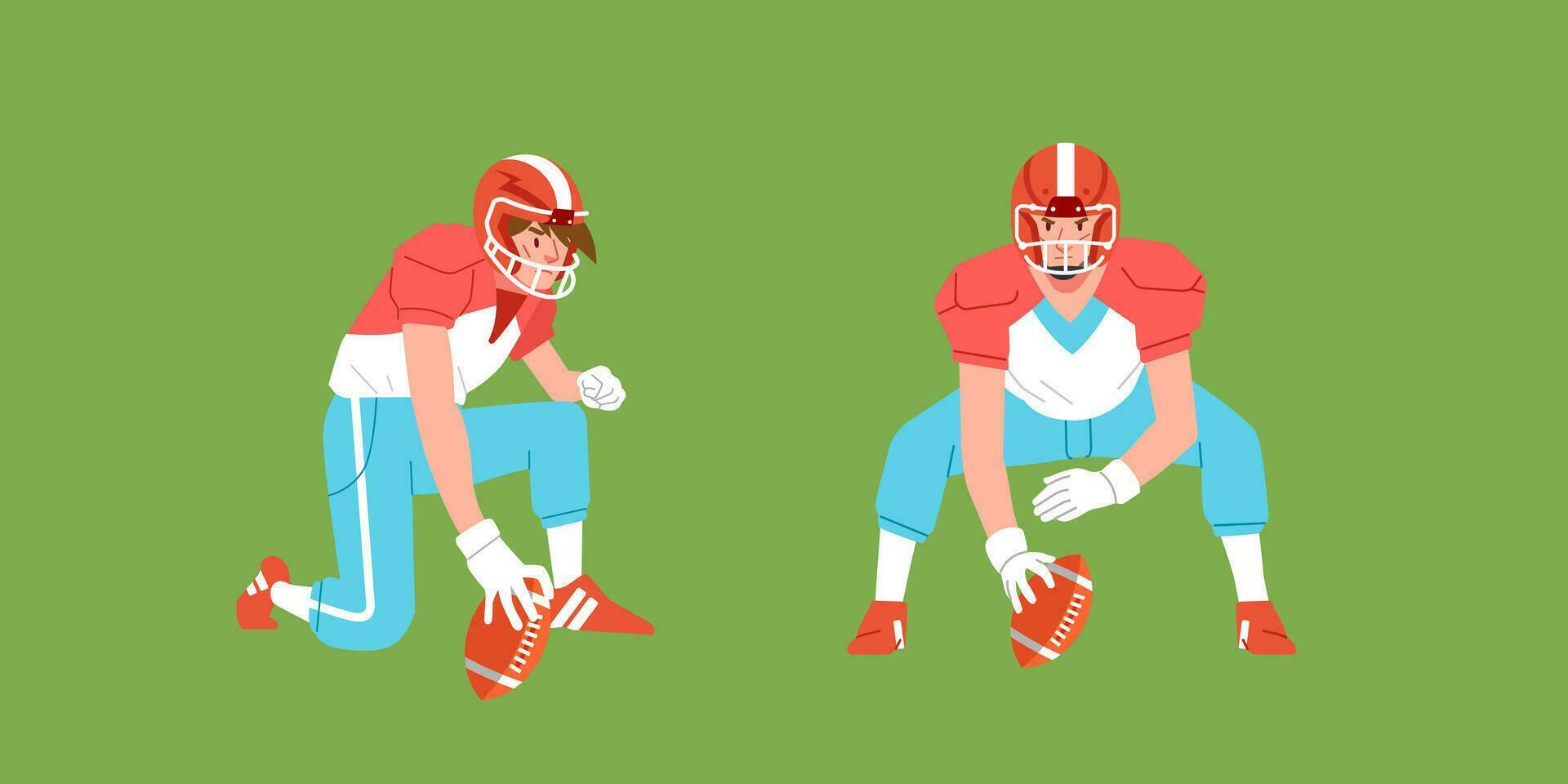 American football sport player in action set ready to starts games stance on field vector