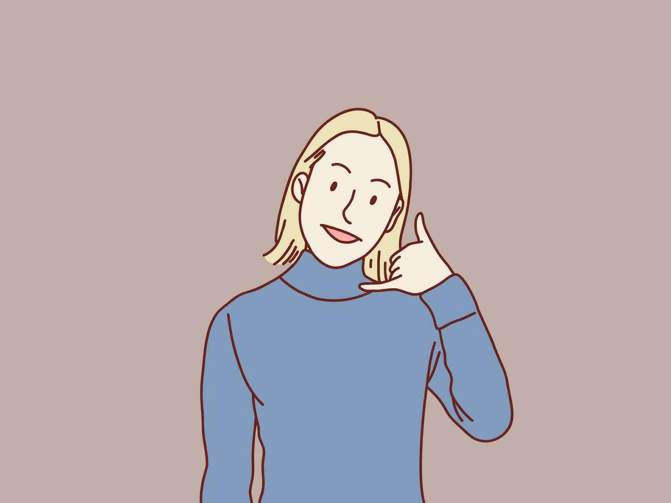 joven mujer hacer teléfono gesto me gusta dice llamada yo espalda sencillo coreano estilo ilustración vector