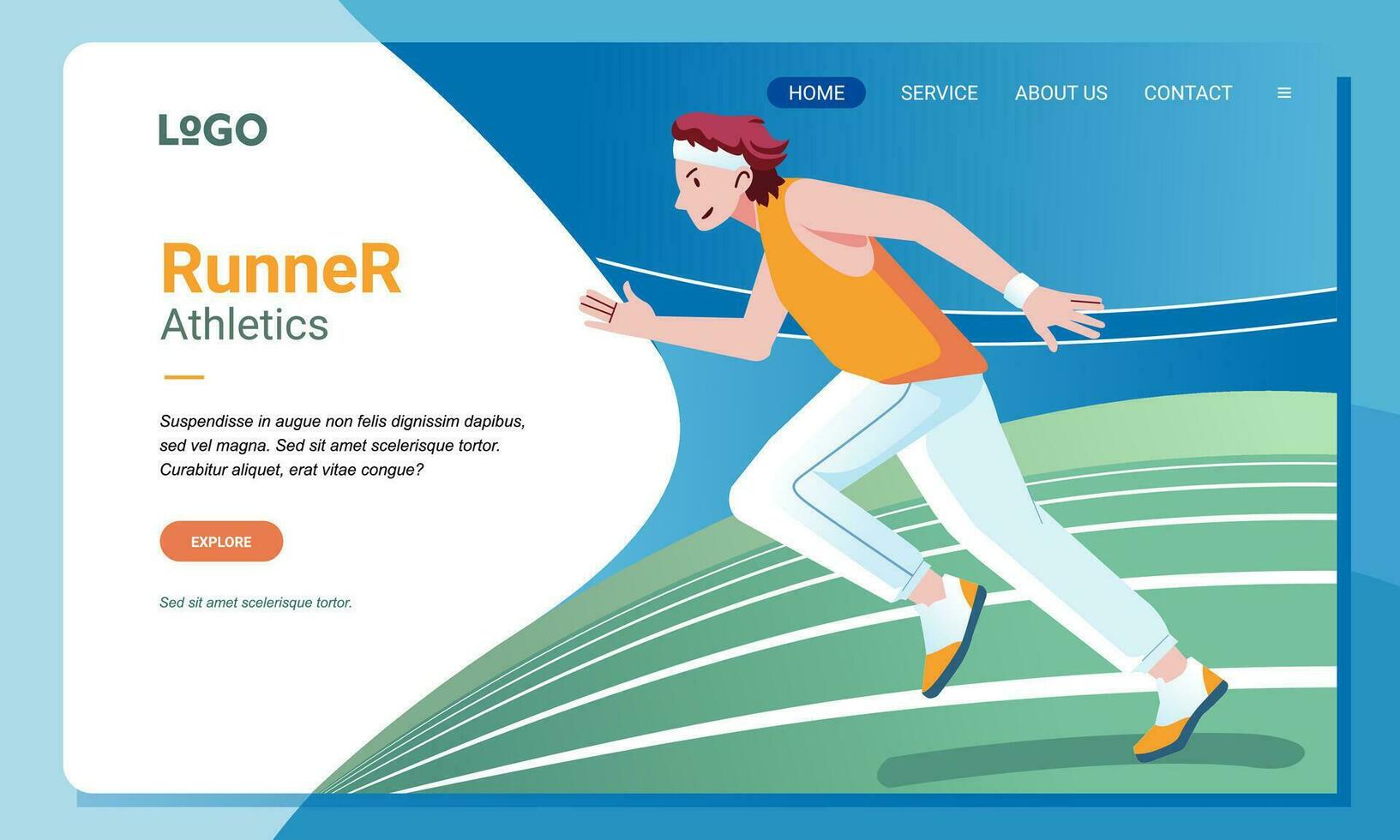 a young athlete is running with all his might on a running track, landing page image illustration vector