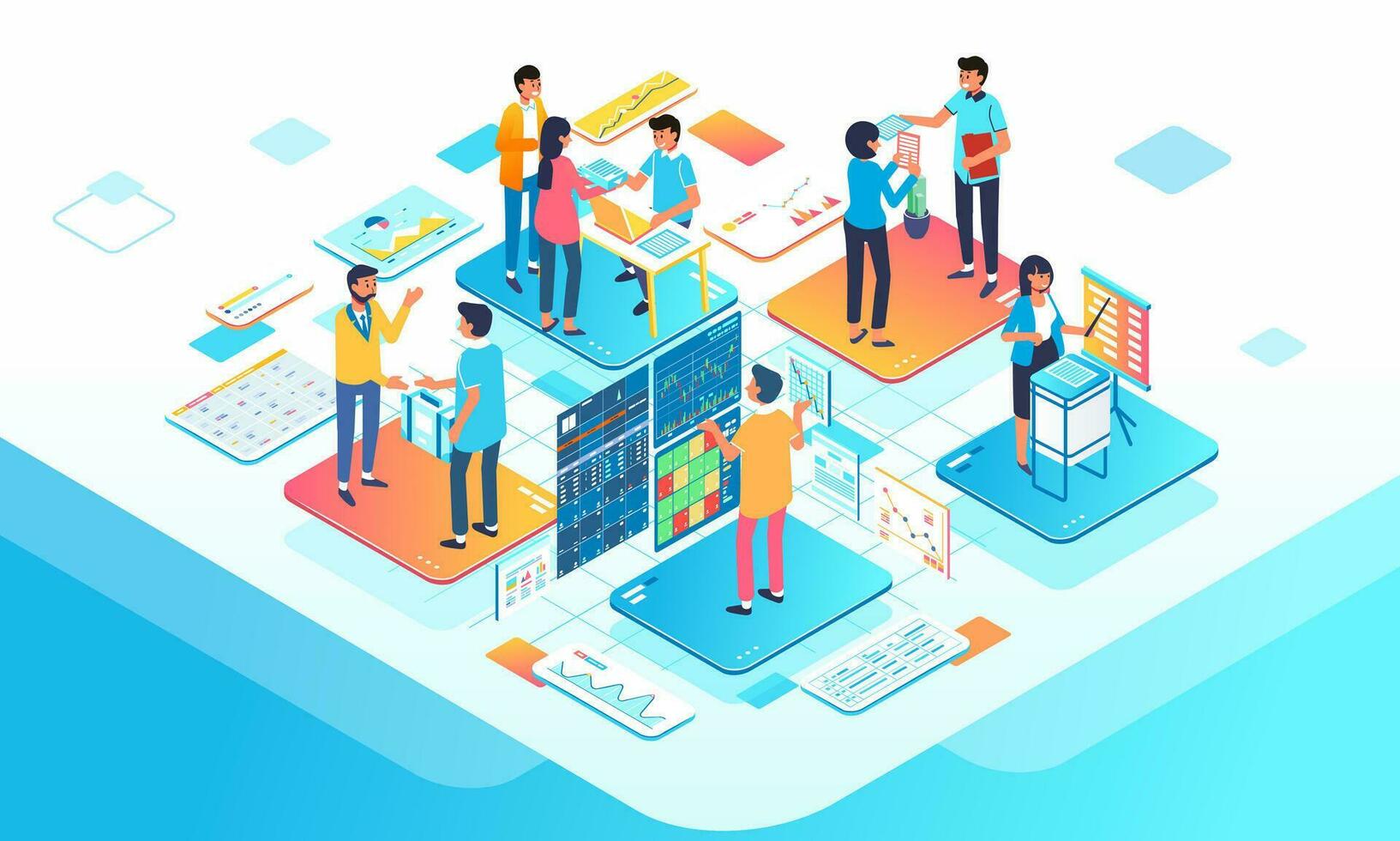 Business management process isometric illustration vector