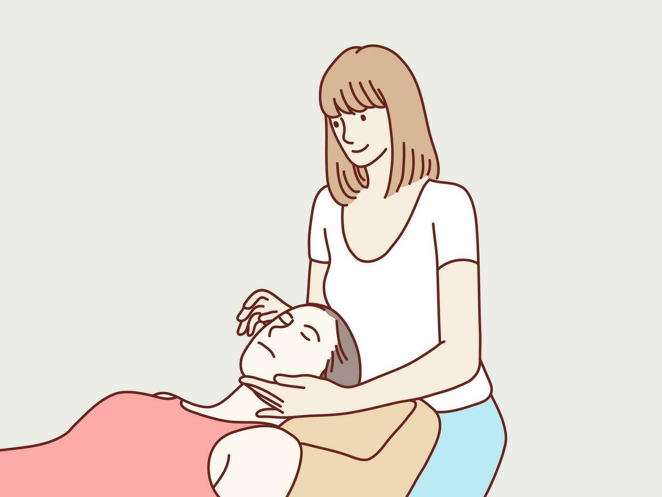 Face massage treatment woman at beauty spa salon simple korean style illustration vector