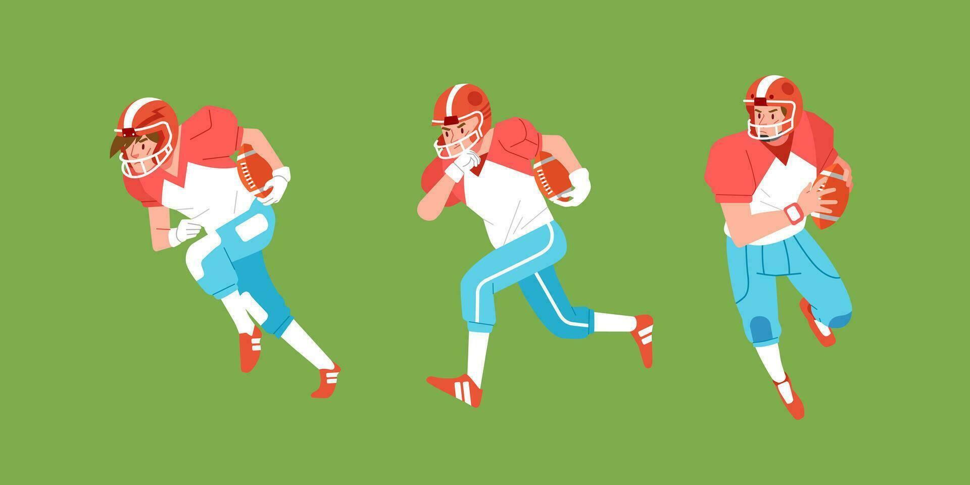 American football sport player in action set carrying  ball and run vector